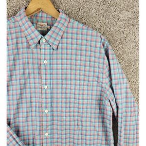 Faherty Pink Blue Green Plaid Pattern Button Up Long Sleeve Cotton Mens Size XL